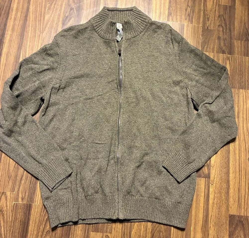 Dockers Men's Full Zip Cotton Sweater Olive Green Size XL